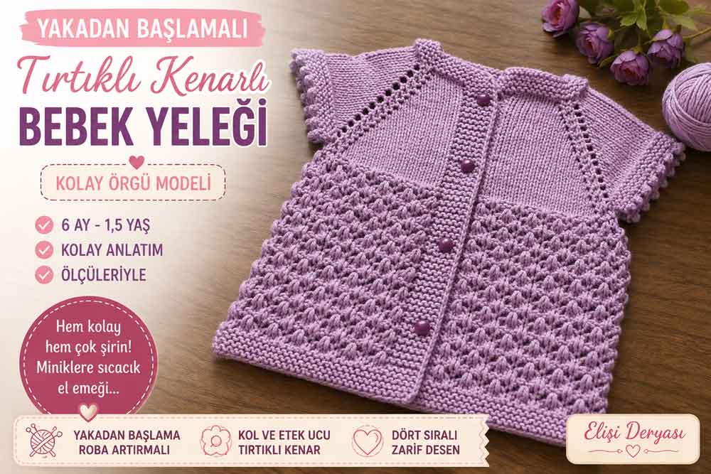 Yakadan Başlamalı Tırtıklı Kenarlı Bebek Yeleği Yapım